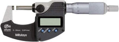 Mitutoyo - 0 to 25 mm Range, 0.0010 mm Resolution, Standard Throat, IP65 Electronic Outside Micrometer - Ratchet Stop Thimble, Rotating Spindle, SR44 Battery, Includes NIST Traceability Certification - Industrial Tool & Supply