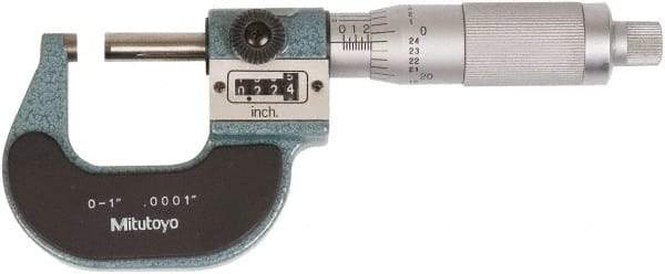 Mitutoyo - 0 to 1 Inch Range, Standard Throat, Electronic Outside Micrometer - 0.0001 Inch Accuracy, Friction Thimble, Rotating Spindle, Includes NIST Traceability Certification - Industrial Tool & Supply