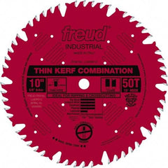 Freud - 10" Diam, 5/8" Arbor Hole Diam, 50 Tooth Wet & Dry Cut Saw Blade - Carbide-Tipped, Combination Action, Standard Round Arbor - Industrial Tool & Supply