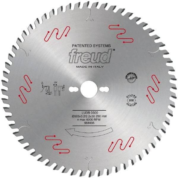 Freud - 303mm Diam, 30mm Arbor Hole Diam, 60 Tooth Wet & Dry Cut Saw Blade - Carbide-Tipped, Standard Round Arbor - Industrial Tool & Supply