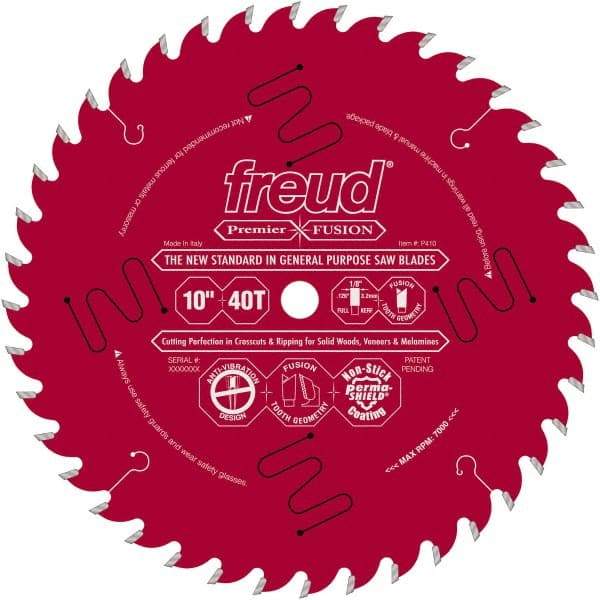 Freud - 10" Diam, 5/8" Arbor Hole Diam, 40 Tooth Wet & Dry Cut Saw Blade - Carbide-Tipped, Standard Round Arbor - Industrial Tool & Supply