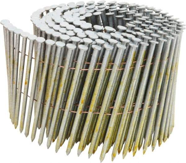 Stanley Bostitch - 11 Gauge 0.131" Shank Diam 3-1/2" Long Framing Nails for Power Nailers - Steel, Yellow Zinc Finish, Smooth Shank, Coil Wire Collation, Round Head, Diamond Point - Industrial Tool & Supply