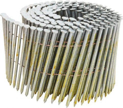 Stanley Bostitch - 11 Gauge 0.131" Shank Diam 3-1/2" Long Framing Nails for Power Nailers - Steel, Yellow Zinc Finish, Smooth Shank, Coil Wire Collation, Round Head, Diamond Point - Industrial Tool & Supply