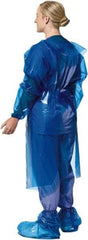 PolyConversions - 4 mil Thick Chemical Resistant Coat Apron - Polyolefin, Blue - Industrial Tool & Supply