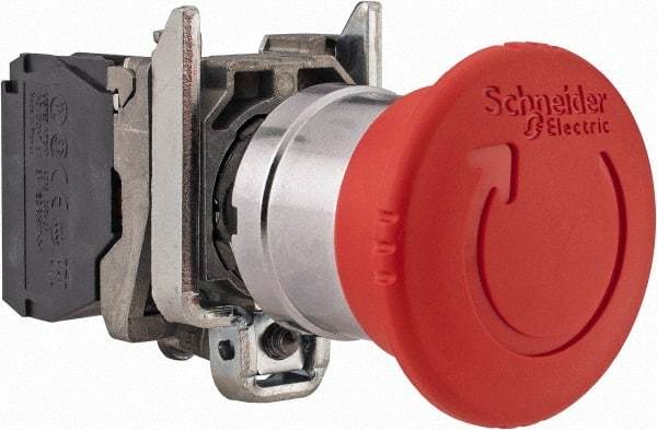 Schneider Electric - 22mm Mount Hole, Extended Mushroom Head, Pushbutton Switch Only - Round, Red Pushbutton, Nonilluminated, Trigger Action, Off, Shock and Vibration Resistant - Industrial Tool & Supply