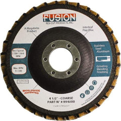 Rex Cut Product - 60 Grit, 4-1/2" Disc Diam, 7/8" Center Hole, Type 29 Aluminum Oxide Flap Disc - 13,300 Max RPM, Fiberglass Backing, Arbor Attaching System, Coated & Non-Woven Combo - Industrial Tool & Supply
