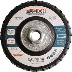 Rex Cut Product - 120 Grit, 4-1/2" Disc Diam, 5/8-11 Center Hole, Type 29 Aluminum Oxide Flap Disc - 13,300 Max RPM, Fiberglass Backing, Arbor Attaching System, Coated & Non-Woven Combo - Industrial Tool & Supply