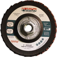 Rex Cut Product - 80 Grit, 5" Disc Diam, 5/8-11 Center Hole, Type 29 Aluminum Oxide Flap Disc - 12,200 Max RPM, Fiberglass Backing, Arbor Attaching System, Coated & Non-Woven Combo - Industrial Tool & Supply