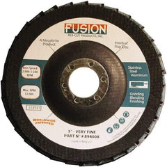 Rex Cut Product - 120 Grit, 5" Disc Diam, 7/8" Center Hole, Type 29 Aluminum Oxide Flap Disc - 12,200 Max RPM, Fiberglass Backing, Arbor Attaching System, Coated & Non-Woven Combo - Industrial Tool & Supply