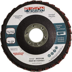 Rex Cut Product - 80 Grit, 4-1/2" Disc Diam, 7/8" Center Hole, Type 29 Aluminum Oxide Flap Disc - 13,300 Max RPM, Fiberglass Backing, Arbor Attaching System, Coated & Non-Woven Combo - Industrial Tool & Supply