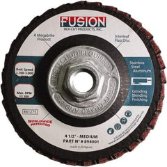 Rex Cut Product - 80 Grit, 4-1/2" Disc Diam, 5/8-11 Center Hole, Type 29 Aluminum Oxide Flap Disc - 13,300 Max RPM, Fiberglass Backing, Arbor Attaching System, Coated & Non-Woven Combo - Industrial Tool & Supply