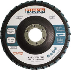 Rex Cut Product - 120 Grit, 4-1/2" Disc Diam, 7/8" Center Hole, Type 29 Aluminum Oxide Flap Disc - 13,300 Max RPM, Fiberglass Backing, Arbor Attaching System, Coated & Non-Woven Combo - Industrial Tool & Supply