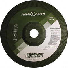 Rex Cut Product - 36 Grit, 7" Wheel Diam, 7/8" Arbor Hole, Type 27 Depressed Center Wheel - Zirconia Alumina/Aluminum Oxide Blend - Industrial Tool & Supply