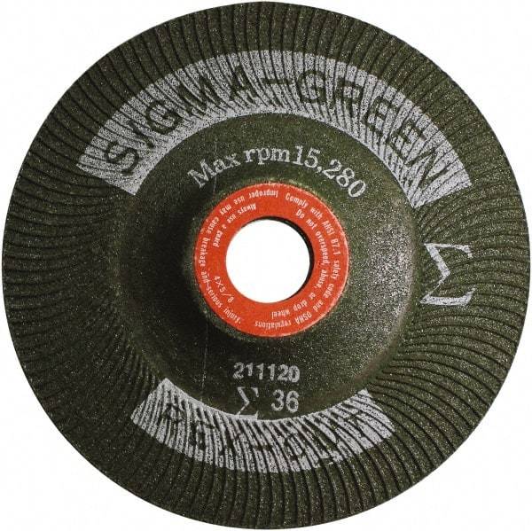 Rex Cut Product - 36 Grit, 4" Wheel Diam, 5/8" Arbor Hole, Type 27 Depressed Center Wheel - Zirconia Alumina/Aluminum Oxide Blend - Industrial Tool & Supply