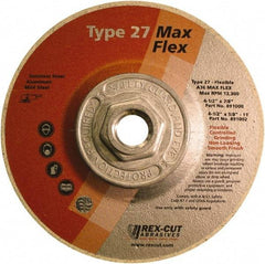 Rex Cut Product - 36 Grit, 4-1/2" Wheel Diam, 5/32" Wheel Thickness, Type 27 Depressed Center Wheel - Aluminum Oxide, 13,300 Max RPM - Industrial Tool & Supply