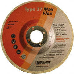 Rex Cut Product - 36 Grit, 5" Wheel Diam, 5/32" Wheel Thickness, 7/8" Arbor Hole, Type 27 Depressed Center Wheel - Aluminum Oxide, 12,200 Max RPM - Industrial Tool & Supply