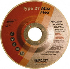 Rex Cut Product - 36 Grit, 4-1/2" Wheel Diam, 3/16" Wheel Thickness, 7/8" Arbor Hole, Type 27 Depressed Center Wheel - Aluminum Oxide, 13,300 Max RPM - Industrial Tool & Supply