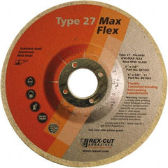 Rex Cut Product - 54 Grit, 5" Wheel Diam, 5/32" Wheel Thickness, 7/8" Arbor Hole, Type 27 Depressed Center Wheel - Aluminum Oxide, 12,200 Max RPM - Industrial Tool & Supply