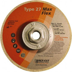 Rex Cut Product - 54 Grit, 5" Wheel Diam, 5/32" Wheel Thickness, Type 27 Depressed Center Wheel - Aluminum Oxide, 12,200 Max RPM - Industrial Tool & Supply