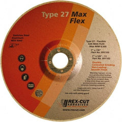 Rex Cut Product - 36 Grit, 7" Wheel Diam, 5/32" Wheel Thickness, 7/8" Arbor Hole, Type 27 Depressed Center Wheel - Aluminum Oxide, 8,500 Max RPM - Industrial Tool & Supply