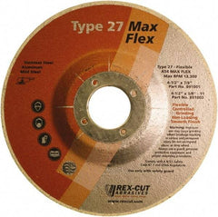 Rex Cut Product - 54 Grit, 4-1/2" Wheel Diam, 5/32" Wheel Thickness, 7/8" Arbor Hole, Type 27 Depressed Center Wheel - Aluminum Oxide, 13,300 Max RPM - Industrial Tool & Supply