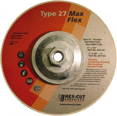 Rex Cut Product - 36 Grit, 7" Wheel Diam, 5/32" Wheel Thickness, Type 27 Depressed Center Wheel - Aluminum Oxide, 8,500 Max RPM - Industrial Tool & Supply