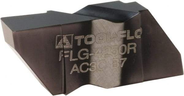 Tool-Flo - 4250FLG CB Grade AC3, 1/4" Cutting Width Carbide Grooving Insert - 1/4" Max Depth of Cut, Left Hand, 0.02 to 0.025" Corner Radius, AlTiN Finish - Industrial Tool & Supply