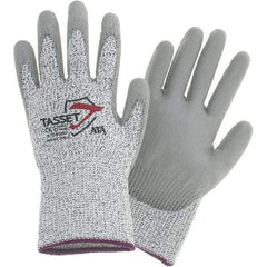 Worldwide Protective Products - Size XS, ANSI Cut Lvl 3, Cut Resistant Gloves - Palm & Fingertips Coated, Gray/White - Industrial Tool & Supply