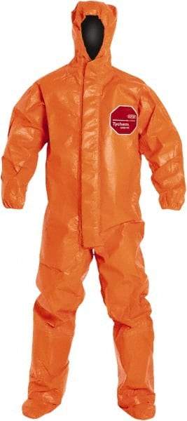 Dupont - Size 4XL Film Laminate Chemical Resistant Flame Resistant/Retardant Coveralls - Orange, Storm Flap & Zipper Closure, Elastic Cuffs - Industrial Tool & Supply