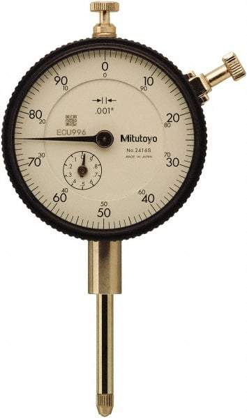 Mitutoyo - 1" Range, 0-100 Dial Reading, 0.001" Graduation Dial Drop Indicator - 57mm Dial, 0.1" Range per Revolution, 0.002" Accuracy, Includes NIST Traceability Certification - Industrial Tool & Supply