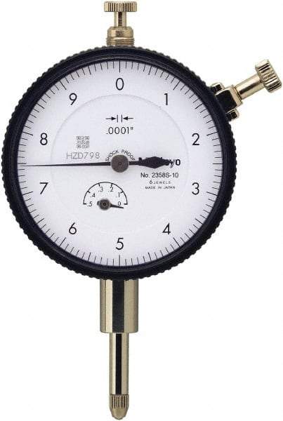 Mitutoyo - 0.5" Range, 0-10 Dial Reading, 0.0001" Graduation Dial Drop Indicator - 57mm Dial, 0.01" Range per Revolution, 0.0008" Accuracy, Includes NIST Traceability Certification - Industrial Tool & Supply