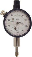 Mitutoyo - 0.025" Range, 0-100 Dial Reading, 0.001" Graduation Dial Drop Indicator - 40mm Dial, 0.1" Range per Revolution, 0.0001" Accuracy, Includes NIST Traceability Certification - Industrial Tool & Supply
