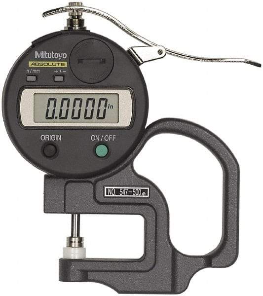 Mitutoyo - 0.47" Measurement, 0.01mm Resolution Electronic Thickness Gage - Accurate up to 0.001" - Industrial Tool & Supply