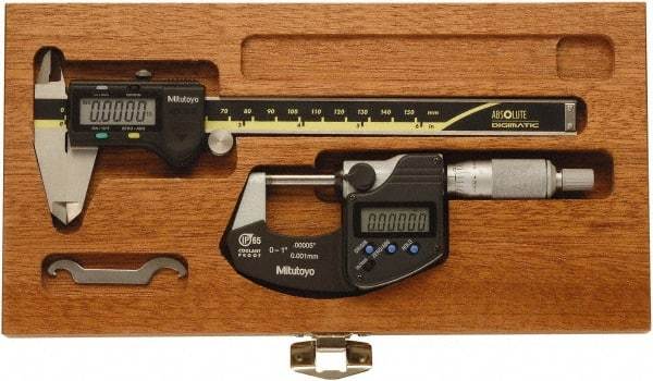 Mitutoyo - 4 Piece, Caliberated Machinist Caliper and Micrometer Tool Kit - 0 to 6 Inch Caliper, 0.0005 Inch Caliper Resoluion, 0 to 1 Inch Micrometer, 0.0001 Inch Graduation, 0.0005 Inch Resoluion - Industrial Tool & Supply