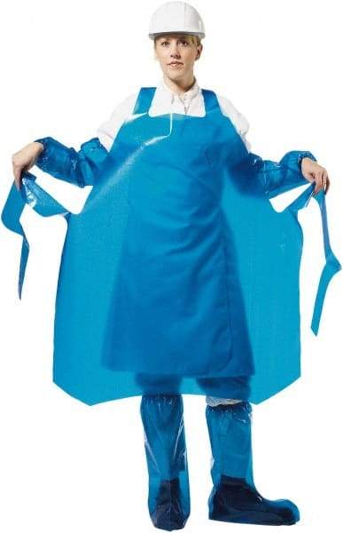 PolyConversions - 35" Wide x 55" Long x 4 mil Thick Chemical Resistant Bib Apron - Polyolefin, Blue, Waterproof, Resists Chemicals, Fats, Oils, Dry Particles, Liquid Splashes - Industrial Tool & Supply