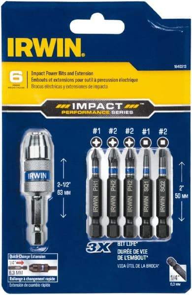 Irwin - 6 Piece, Phillips, Square Handle, Drive Set - #1, #2 - Industrial Tool & Supply