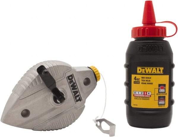 DeWALT - 100' Long Reel & Chalk Set - Red, Includes 4 oz Red Chalk - Industrial Tool & Supply