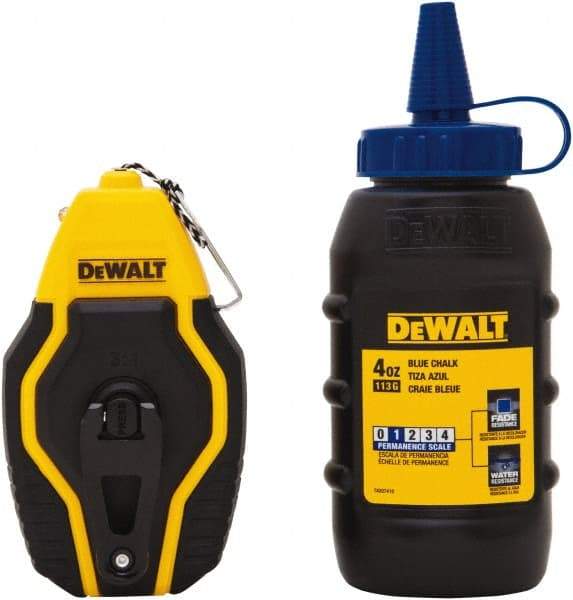 DeWALT - 30' Long Reel & Chalk Set - Blue, Includes 4 oz Blue Chalk - Industrial Tool & Supply