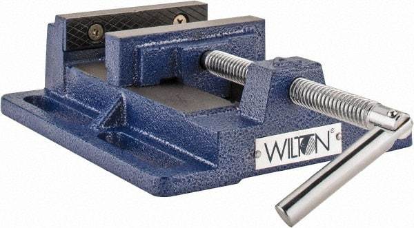 Wilton - 4-1/2" Jaw Opening Capacity x 1-1/2" Throat Depth, Horizontal Drill Press Vise - 4" Wide x 1-1/2" High Jaw, Stationary Base, Standard Speed, 7" OAL x 2.4" Overall Height, Steel - Industrial Tool & Supply