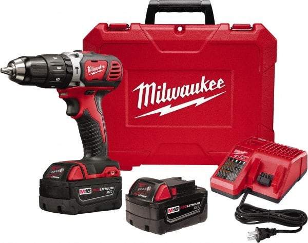 Milwaukee Tool - 18 Volt 1/2" Keyless Chuck Cordless Hammer Drill - 0 to 28,800 BPM, 0 to 1,800 RPM, Reversible - Industrial Tool & Supply