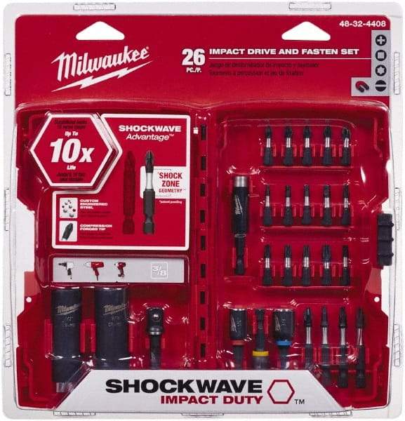 Milwaukee Tool - 26 Piece, Screwdriver Power Bit Set - #1 to #3 Phillips, 1/4 to 9/16" Hex, T20 to T30 Torx - Industrial Tool & Supply