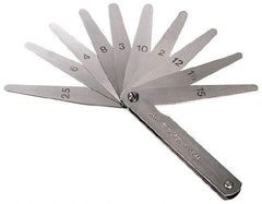 TESA Brown & Sharpe - 10 Piece, 0.0015 to 0.025" Thick, Feeler Gage Set - 2-1/2" Leaf Length, 1/2" Wide, Steel - Industrial Tool & Supply