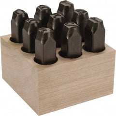 C.H. Hanson - 9 Piece, 1/2" Character Steel Stamp Set - Figures, Standard - Industrial Tool & Supply