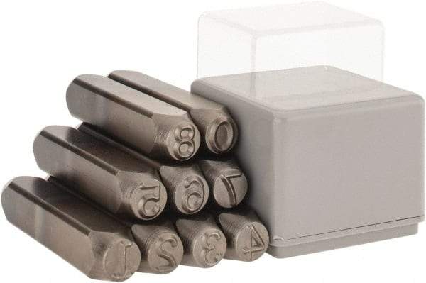 C.H. Hanson - 9 Piece, 3/8" Character Steel Stamp Set - Figures, Heavy Duty - Industrial Tool & Supply