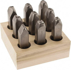 C.H. Hanson - 9 Piece, 1/2" Character Steel Stamp Set - Figures, Heavy Duty - Industrial Tool & Supply