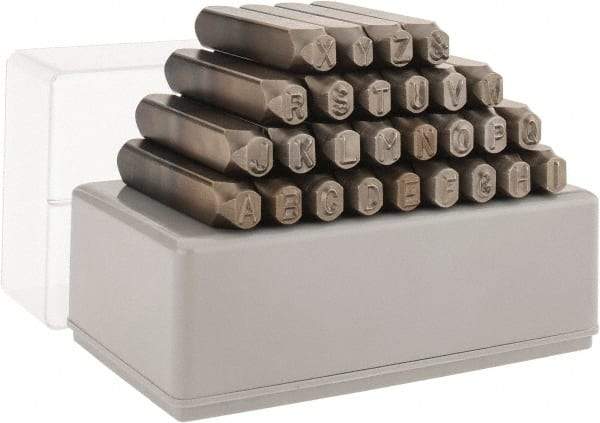 C.H. Hanson - 27 Piece, 1/4" Character Steel Stamp Set - Letters, Reverse - Industrial Tool & Supply
