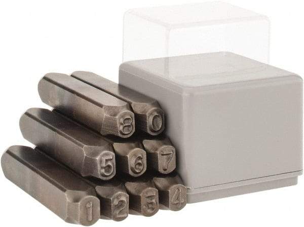 C.H. Hanson - 9 Piece, 1/4" Character Steel Stamp Set - Figures, Reverse - Industrial Tool & Supply