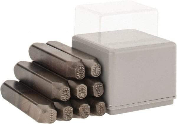 C.H. Hanson - 9 Piece, 1/4" Character Steel Stamp Set - Figures, Low Stress Round Face Dot - Industrial Tool & Supply