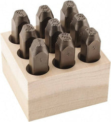 C.H. Hanson - 9 Piece, 3/8" Character Steel Stamp Set - Figures, Low Stress Round Face Dot - Industrial Tool & Supply