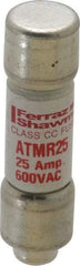 Ferraz Shawmut - 600 VAC/VDC, 25 Amp, Fast-Acting General Purpose Fuse - Clip Mount, 1-1/2" OAL, 100 at DC, 200 at AC kA Rating, 13/32" Diam - Industrial Tool & Supply